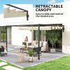 Outsunny 3 x 4m Lean To Pergola with Retractable Roof, Wall Mounted Garden Gazebo Outdoor Sun Shade Shelter for Patio, Deck, Khaki