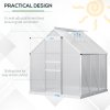 Outsunny Polycarbonate Greenhouse, Small Greenhouse with Adjustable Roof Vent, Garden Green House with Galvanised Base, Sliding Door and Rain Gutter, 190 x 190 x 200 cm, Silver Tone