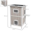 PawHut Outdoor Cat House, Wooden Cat Shelter 2 Tiers Feral Cat house with Removable Bottom, Escape Doors, Asphalt Roof, for 1-2 Cats - Light Grey