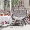 Outsunny Egg Chair with Soft Cushion, Outdoor Lounge Chair with Steel Frame and Side Pocket, Garden Leisure Seat for Indoor, Outdoor, Light Grey