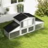 PawHut Large Rabbit Hutch with Run, Outdoor Bunny Cage with Tray, Ramp, Wooden Guinea Pig House, Light Grey