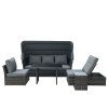 Outsunny 5 PCS Outdoor Rattan Wicker Sofa Sets Reclining Sofa Adjustable Canopy & Side Table Dining Table Set Sectional Conversation Furniture w/ Cushions, Mixed Grey