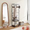 HOMCOM Coat Rack, Freestanding Coat Stand with 3 Shelves and 8 Hooks, Clothes Stand for Entryway, Hallway, Bedroom, 170 x 38.5 x 30 cm