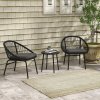 Outsunny 3 Pieces Rattan Bistro Set, Wicker Garden Furniture Set with Round Metal Top Coffee Table and Chairs, Washable Cushions for Outdoor, Patio, Balcony, Black
