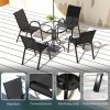 Outsunny 5 Pieces Garden Dining Set, 4 Seater Garden Furniture with High Back Stackable Chairs and Round Glass Top Table, Outdoor Bistro Set with Parasol Hole for Patio, Black