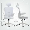 Vinsetto High Back Office Chair, Mesh Computer Desk Chair with Rotatable Headrest, 4D Lumbar Support, Flip-up Arm, Adjustable Height, White