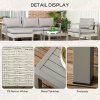 Outsunny 6 Pieces PE Rattan Garden Furniture Set with Sofa, Armchairs, Stool, Patio Sofa Set with Metal Coffee Table, Cushions, for Poolside, Light Grey