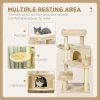 PawHut Cat Tree Tower for Indoor Cats Cat Scratching Post 100cm Climbing Frame Kitten Activity Centre with Sisal Condo Hammock Bed Hanging Toy, Cream White