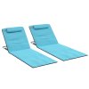Outsunny Set of 2 Foldable Garden Beach Chair Mat Lightweight Outdoor Sun Lounger Seats Adjustable Back Metal Frame PE Fabric Head Pillow w/ Carry Bag, Light Blue