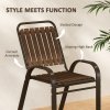 Outsunny 3 Pieces Patio Bistro Set, Garden Furniture Set with Stackable Chairs, Tempered Glass Table, Rust Resistant for Outdoor, Balcony, Patio, Garden, Dark Brown