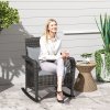 Outsunny Garden Rocking Chair, Outdoor Rattan Rocker Lounge Chair with Seat and Back Cushions, Patio Armchair Seat with All-weather Wicker, Steel Frame for Porch Balcony, Light Grey
