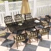 Outsunny 9 Pieces Cast Aluminium Garden Dining Set, 8 Seater Garden Table and Chairs with Parasol Hole, Outdoor Garden Furniture Set with Cushions for Patio, Bronze Tone