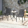 Outsunny 3 Pieces Garden Dining Set, 2 Seater Garden Furniture with High Back Stackable Chairs and Round Glass Top Table, Outdoor Bistro Set for Patio, Black