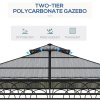Outsunny 3 x 3 (m) Outdoor Polycarbonate Gazebo, Double Roof Hard Top Gazebo with Galvanised Steel Frame, Nettings & Curtains for Garden, Lawn, Patio and Deck, Khaki