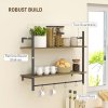 HOMCOM Floating Shelves, 80CM Wall Mounted Shelf with 4 Hooks, Rustic Wood Display Shelf for Living Room, Entryway, Bedroom, Grey