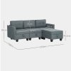 HOMCOM Convertible Modular Sectional Sofa with Storage, Tufted 3 Seater Sofa Set, L Shaped Couch with Ottoman, Wood Frame for Living Room