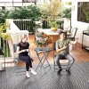 Outsunny 3 Pieces Outdoor Bistro Set, Glass Top Outdoor Table and 2 Folding Chairs, Garden Furniture Set with Protecting Feet, Steel Frame, Easy Clean, Grey