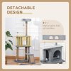 PawHut Cat Tree Tower for Indoor Cats 142cm Climbing Kitten Activity Center with Jute Scratching Post  Board Perch Roomy Condo Removable Felt Hanging Toy, Grey
