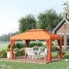 Outsunny 4 x 3 m Aluminum Garden Gazebo, Double Roof Outdoor Gazebo Canopy Shelter with Netting & Curtains for Garden, Lawn, Backyard and Deck, Orange