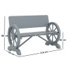 Outsunny Wooden Garden Bench, 2 Seater Outdoor Bench Outdoor with Wagon Wheel Armrests and High Back, Grey