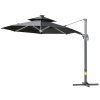 Outsunny 3(m) Cantilever Roma Parasol with LED Solar Lights, Crank & Tilt, Aluminium Frame, Cross Base and Adjustable Canopy 360 Degrees Rotating Sun Umbrella with 2-Tier Shade, Grey