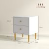 HOMCOM Bedside Table with 2 Drawers, Modern Side Table with Curved Line Panels and Metal Legs for Bedroom, Living Room, White
