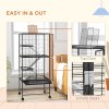 PawHut Ferret Cage Rolling Small Animal Cage 4 Levels Pet Cage 136cm Height for Chinchillas, Squirrels with 3 Doors, Storage Shelf, Tray, Bowl, Water Bottle, Ramps - Charcoal Grey