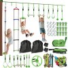 AIYAPLAY Obstacle Course for Kids, 32.8ft 10 Piece Zip Line Stackline for Kids, with 2 Monkey Bars, 2 Gym Rings, Rope Ladder, Nest Swing, Tree Protector, 2 Bags, Hanging Tray, 2 Rope Knots