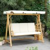 Outsunny 3 Seater Garden Swing Seat with UPF30+ Adjustable Canopy, Swing Chair with Cushion, Outdoor Hammock Bench for Balcony Patio, Beige
