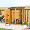 Outsunny Small Shed, Wooden Garden Shed with Flexible Table, Hooks and Ground Nails, Lockable Tool Shed with Asphalt Roof, 140 x 75 x 157cm, Natural