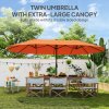 Outsunny 4.6m Large Garden Parasol Double-Sided Sun Umbrella Patio Market Canopy Shade Outdoor Orange - NO BASE
