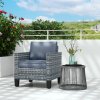Outsunny Single Seater Rattan Garden Armchair, PE Wicker Rattan Chair with Armrests and Cushions, Garden Chair with Galvanised Steel Frame for Conservatory, Porch, Light Grey