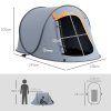 Outsunny 2 Man Pop up Tent, Camping Tent, 2000mm Waterproof with Portable Carry Bag for Fishing Hiking Backpacking, Grey