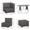 Outsunny 10 Pieces Outdoor PE Rattan Sofa Set with 10cm Thick Cushions, Garden Sectional Corner Sofa Set with Glass Top Dining Table and Three Footstools, Grey