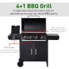 Outsunny 4+1 Burner Gas BBQ Grill, Outdoor Barbecue Trolley with Wheels, Warming Rack, Side Shelves, Cabinet, Thermometer for Garden, Party, Camping, 125 L x 51 W x 100 H cm, Black