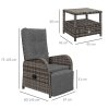Outsunny 3 Pieces Rattan Bistro Set, Wicker Balcony Furniture Set with Reclining Sun Loungers, 2-Tier Coffee Table and Cushions, 2 Seater Garden Furniture for Outdoor Patio Balcony, Brown
