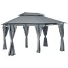 Outsunny 4m x 3(m)Garden Gazebo, Double Roof Outdoor Gazebo Canopy Shelter with Curtains, Solid Steel Frame for Patio, Garden, Grey