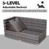 Outsunny 3 Pieces Rattan Garden Furniture Sofa Set, 4 Seater Garden Corner Sofa with 5-Level Reclining Sun Lounger and Storage Coffee Table, Outdoor Furniture Conservatory Set with Cushions, Grey