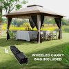 Outsunny 3.6 x 3.6m Pop Up Gazebo with Mesh Sides, UPF50+ Height Adjustable Party Tent Instant Event Shelter with Wheeled Carry Bag and Sand Bags for Garden, Patio, Beige