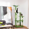 PawHut 142cm Cat Tree for Indoor Cats, Cat Tower with Scratching Posts, Scratch Board, Hammock, Toy Balls, Multi-level Platforms, Green