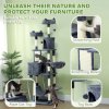 PawHut Cat Tree, 206cm Cat Tower with Sisal Scratching Posts and Board, Beds, Condos, Platforms, Hammocks, Toy Balls & Rope, Anti-Tip Kit, Kitten Activity Centre for Indoor, Dark Grey