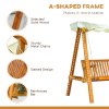 Outsunny 3 Seater Garden Swing Seat with Canopy, Wooden Swing Chair, Outdoor Hammock Bench for Balcony Patio Porch, Cream White