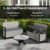 Outsunny Garden Storage Bench with 151.5L Capacity, Inner Bag, 2 Seater PE Rattan Outdoor Garden Bench with Storage, Cushion, Wicker Outdoor Bench Loveseat for Patio, Grey
