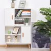 HOMCOM Sideboard Bookshelf Free Standing Bookcase Shelves Unit Display Storage Cabinet w/ Adjustable Shelves, Wooden Leg, Two Doors, White