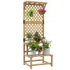 Outsunny 2 Tier Wooden Plant Stand with Trellis, Freestanding Raised Garden Bed for Climbing Plants, Planter Box to Grow Vegetables, Herbs and Flowers for Garden, Patio, Yellow