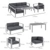 Outsunny 5-Piece Garden Corner Sofa Set with Cushions, 6 Seater Aluminium Garden Furniture Set with Glass Top Coffee Table, Patio Sectional Conservatory Furniture for Patio & Terrace, Light Grey