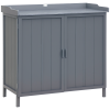 Outsunny Garden Storage Cabinet, Outdoor Tool Shed, Potting Bench Table with Galvanized Top and Two Shelves for Yard Tools or Pool Accessories, Grey
