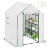 Outsunny Walk-in Greenhouse with 3 Tier 8 Shelves, Small Greenhouse with Reinforced PE Cover, Garden Plant Growhouse with Roll-up Door and Three Mesh Windows, 140 x 143 x 190 cm, White
