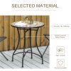 Outsunny 60 cm Mosaic Garden Table, Small Round Outdoor Side Table with Ceramic Top, Plant Stand for Patio, Balcony, Grey and Beige