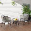Outsunny 3 Piece Rattan Bistro Set, Patio Wicker Conversation Furniture Set with 2 Chairs, Tempered Glass Table, Cushions, Adjustable Foot Pads, for Garden, Balcony, Grey